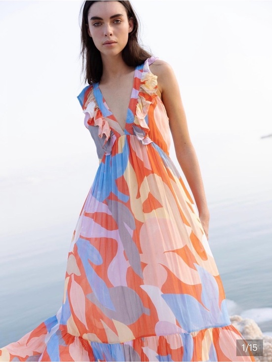 Oliphant Dresses & Skirts - Anthropology Oliphant Moma Coral Multi Ruffle V-Neck Maxi Dress